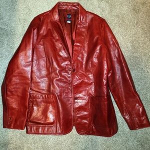 RED GENUINE LEATHER GAP BLAZER JACKET